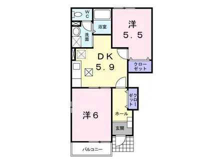 ピュアハウス(2DK/1階)の間取り写真