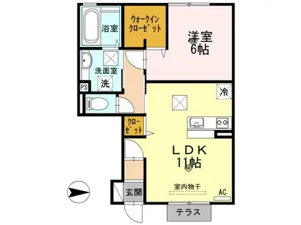 クオーレ A棟(1LDK/1階)の間取り写真