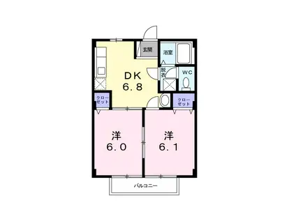 アドミラブール(2DK/1階)の間取り写真