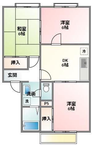 コーポアワジ王塚台(3DK/2階)の間取り写真