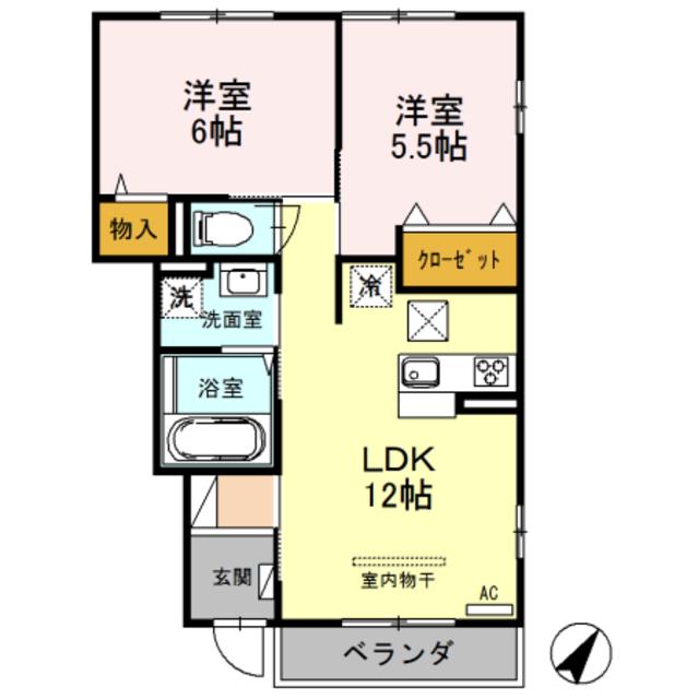 ウエストハイムV(2LDK/1階)の間取り写真