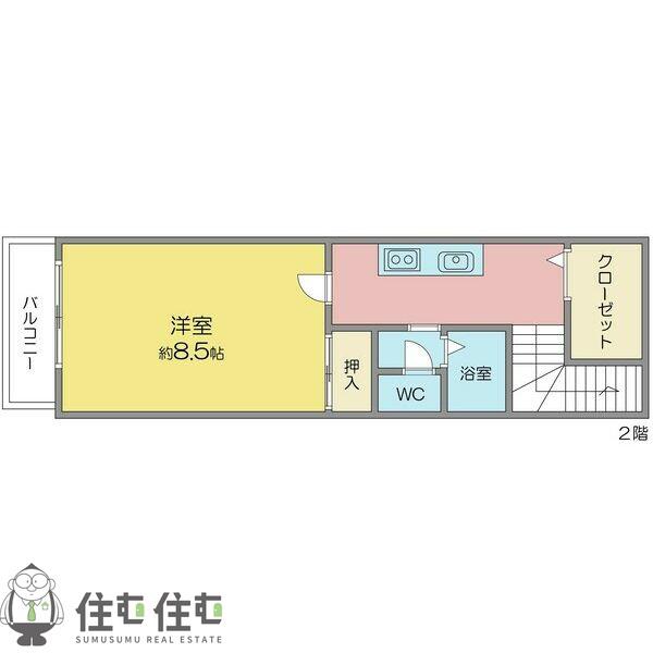 ドミール市木(1K/2階)の間取り写真