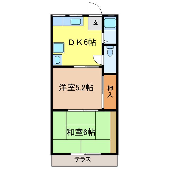 ブルースカイハイツ(2DK/1階)の間取り写真