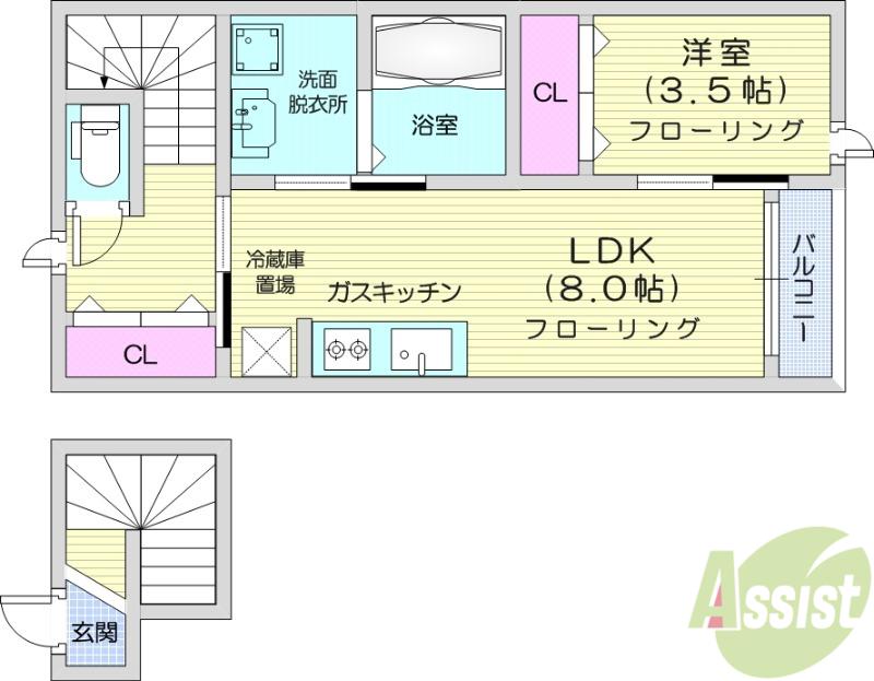 緑ヶ丘4丁目AP(1LDK/2階)の間取り写真