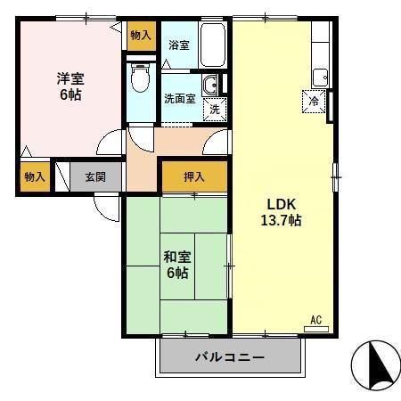 アヴェニール幸 A棟(2LDK/1階)の間取り写真