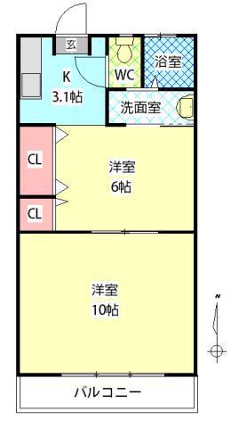 ライフ山一(2K/3階)の間取り写真