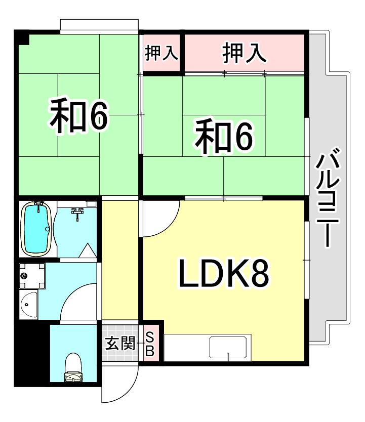 パレス五色山(2LDK/3階)の間取り写真