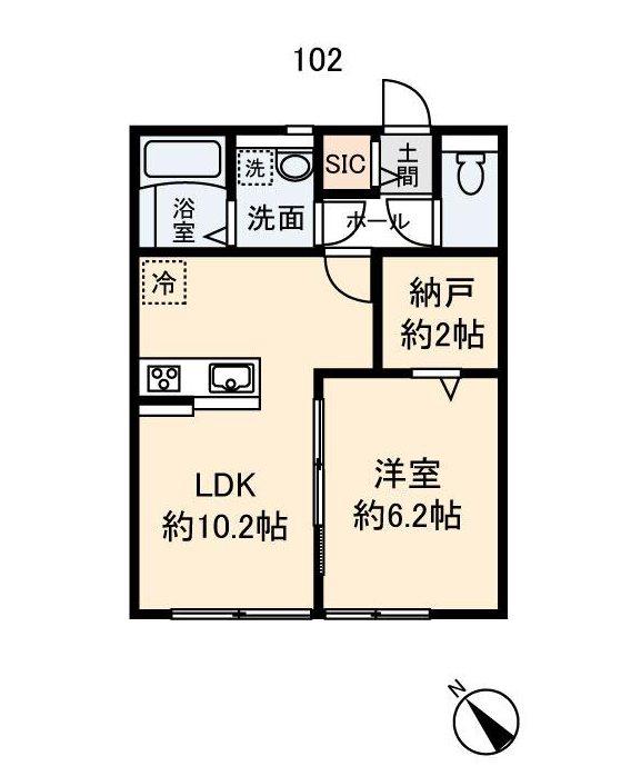 ウィスティリア湘南(1LDK/2階)の間取り写真