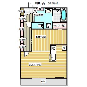 レジデンシア阿知 南(1LDK/2階)の間取り写真