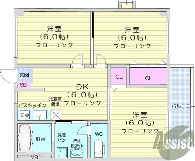 銀河ハイツ(3DK/1階)の間取り写真