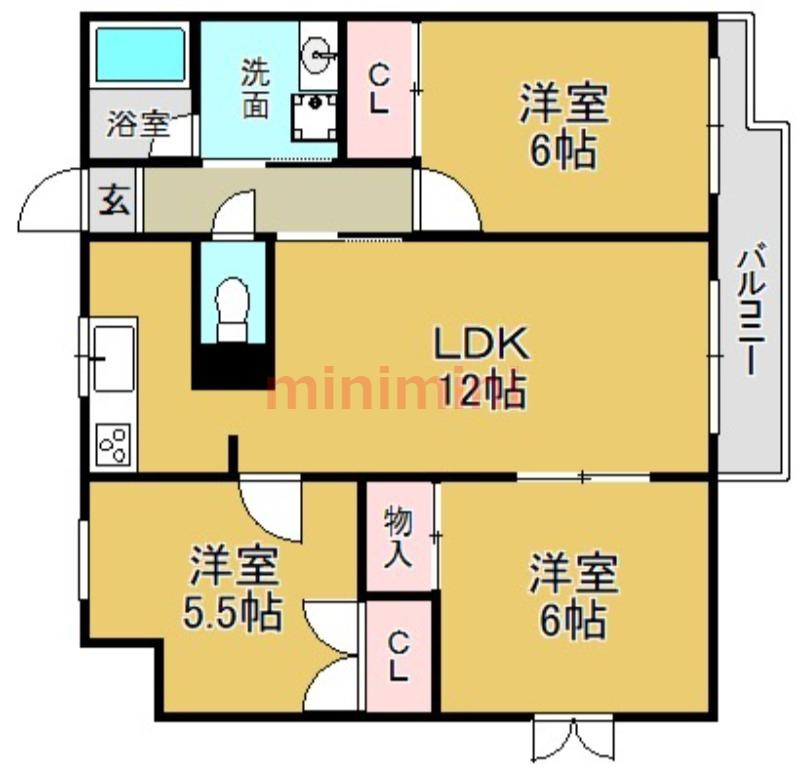 マンションフォルツーナ(3LDK/4階)の間取り写真