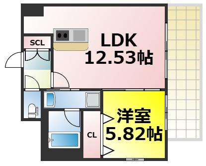 プレジオ難波ウエスト(1LDK/5階)の間取り写真