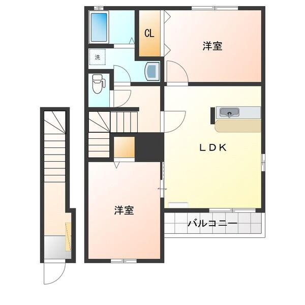 ミッテフリーデI(2LDK/2階)の間取り写真