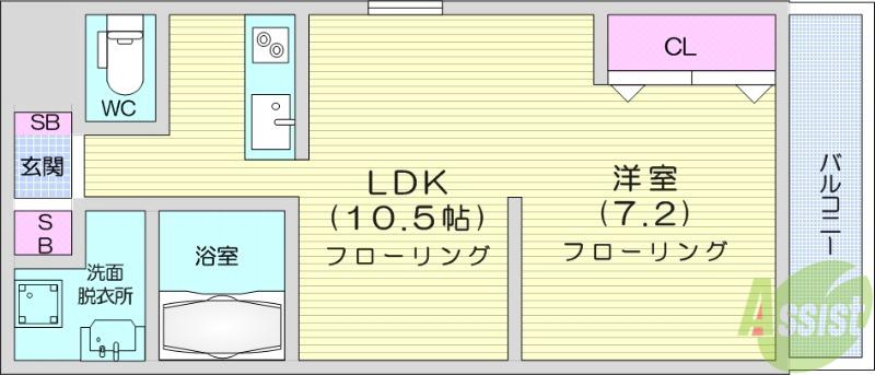 しゃとれ梅田町(1LDK/1階)の間取り写真