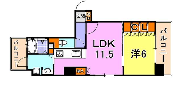 リーガル神戸三宮山手(1LDK/9階)の間取り写真