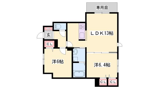 ドルミII(2LDK/1階)の間取り写真