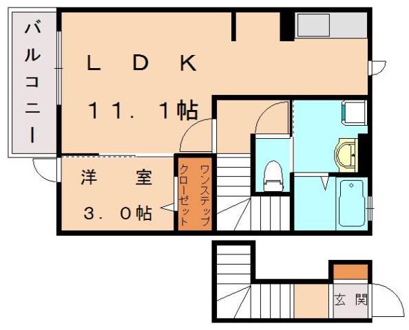 オリカン舞の里B棟(1LDK/2階)の間取り写真