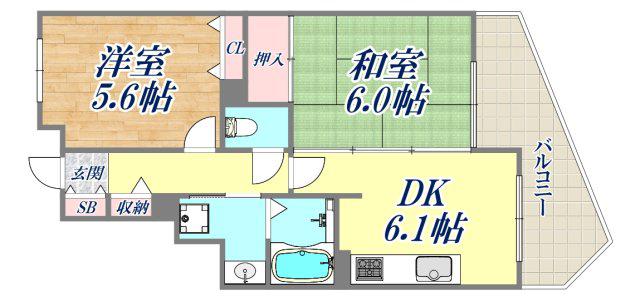 芦屋コンチェルト(2DK/4階)の間取り写真