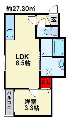 CRECIA楠木(1LDK/2階)の間取り写真