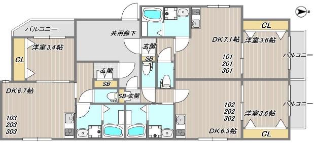 WING明石(1DK/2階)の間取り写真