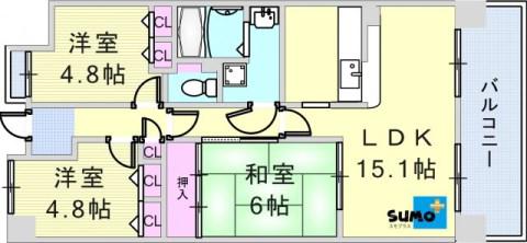 ウエストコート8番街2番館(3LDK/2階)の間取り写真