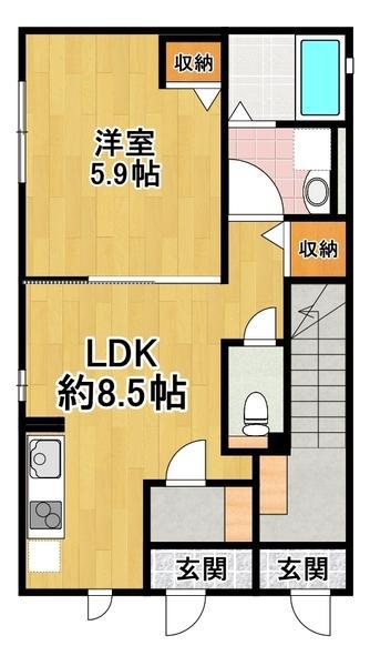 ブルーメ三軒家(1LDK/1階)の間取り写真