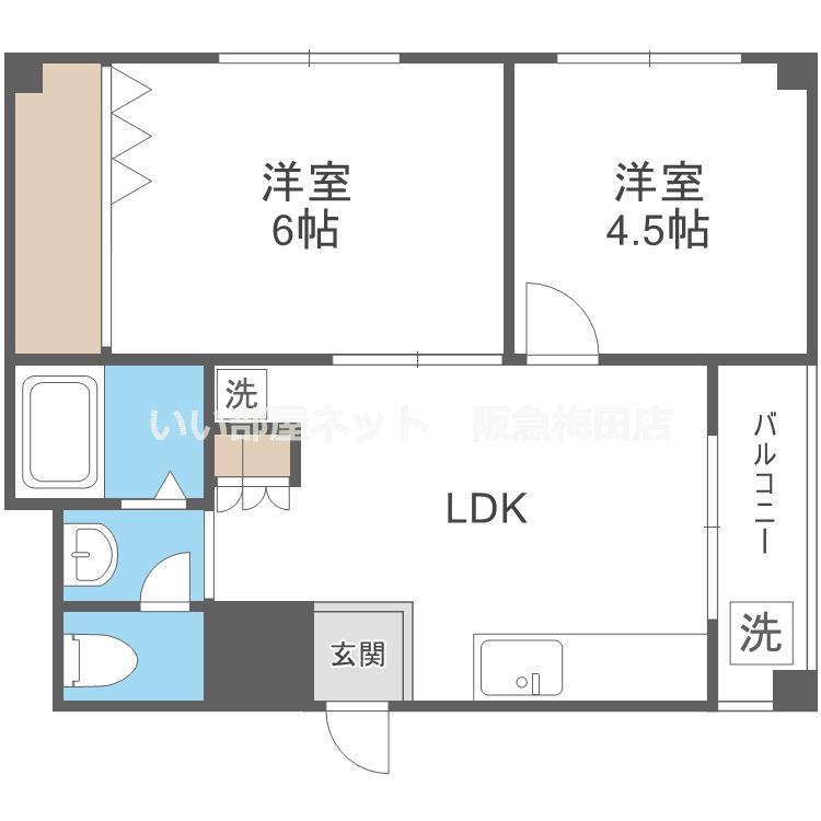 フリーディオ中宮(2DK/4階)の間取り写真