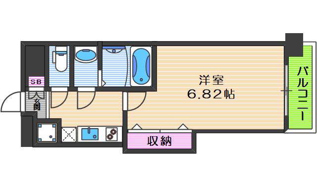 LUXE難波西III(1K/7階)の間取り写真