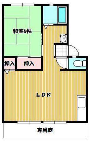 サンビレッジ弐番街C棟(1LDK/1階)の間取り写真