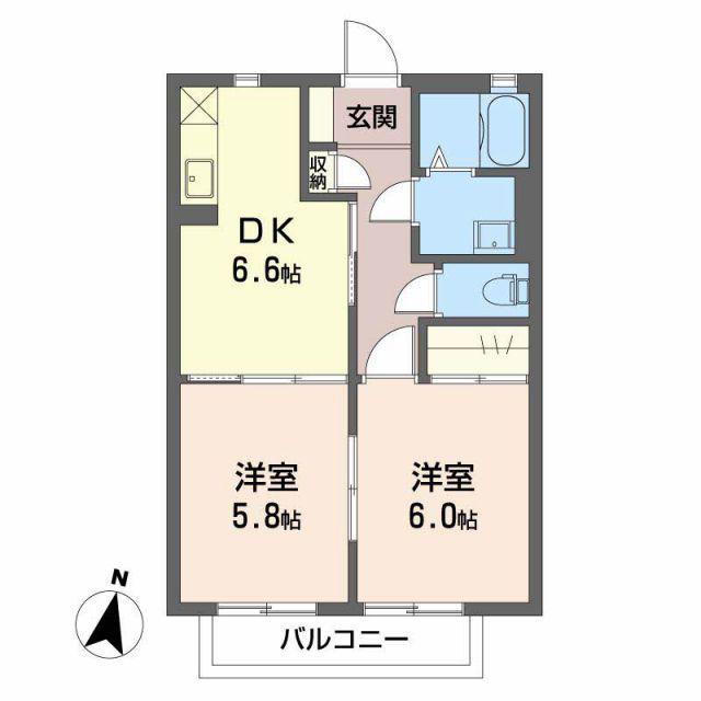 バリュージュ若宮(2DK/2階)の間取り写真