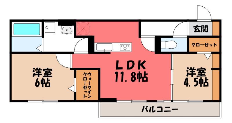 アピエルフ(2LDK/2階)の間取り写真