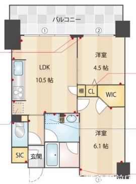 ルキシア薬院(2LDK/5階)の間取り写真