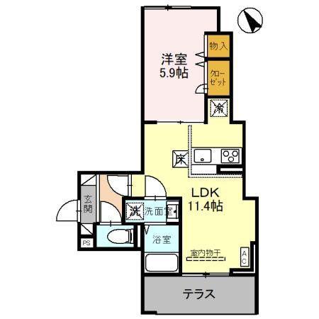 カーサピアッツァ(1LDK/1階)の間取り写真