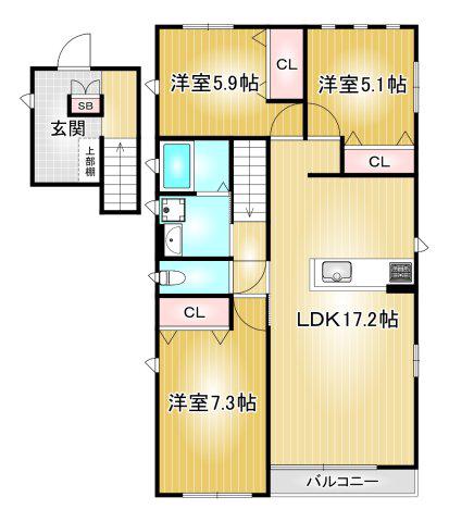 ソフィス元宮(3LDK/2階)の間取り写真