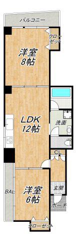 シャンクレール南久宝寺(2LDK/6階)の間取り写真