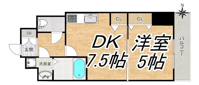ONE ROOF FLAT FUKUSHIMA旧シャルマンフジ福島(1DK/2階)の間取り写真