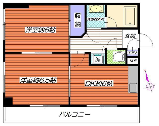 メルベイユ弘明寺(2DK/5階)の間取り写真