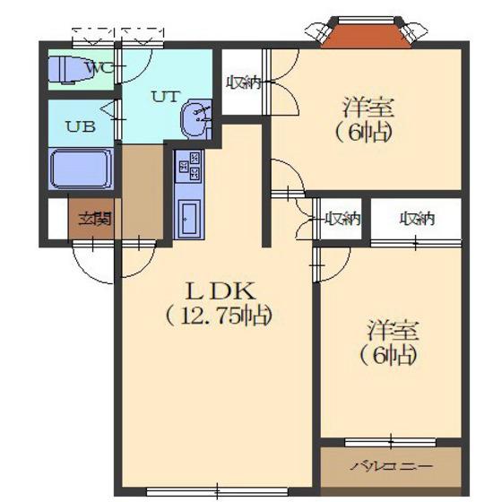 マンションベル(2LDK/2階)の間取り写真