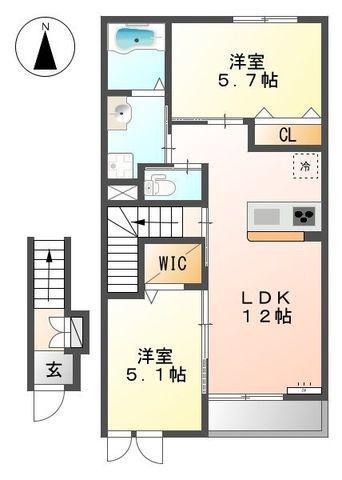 エクセル・ヴィラA(2LDK/2階)の間取り写真