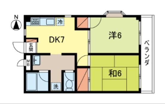 椿原ハイツ(2DK/1階)の間取り写真