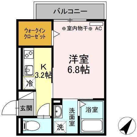 ジュネス東静岡(1K/3階)の間取り写真
