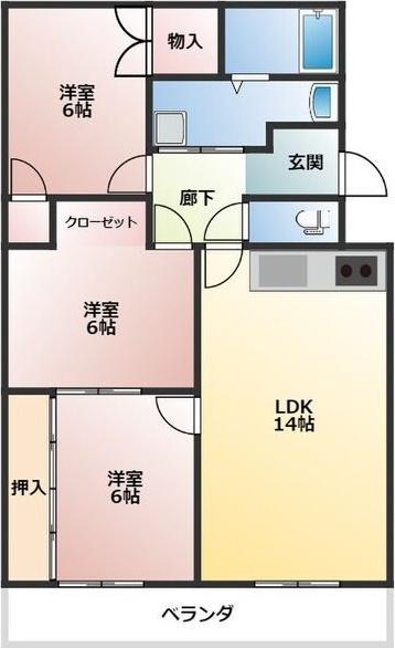 ドミールFUTABA(3LDK/1階)の間取り写真