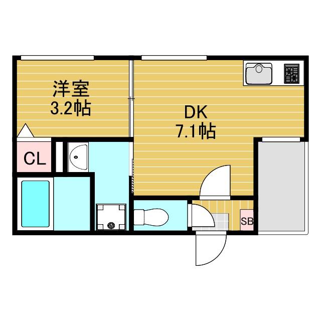 ライトサイド(1DK/2階)の間取り写真