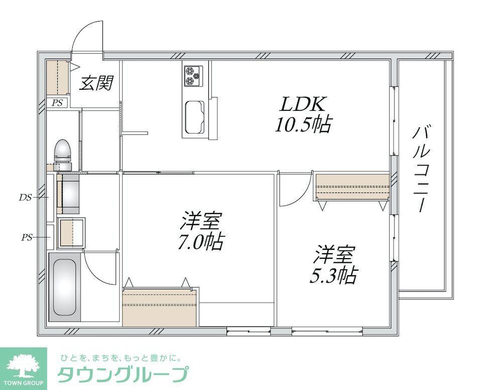 新石川1丁目メゾン東棟(2LDK/2階)の間取り写真