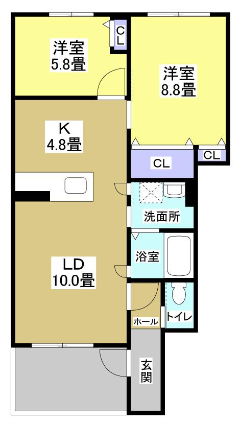 ヴィラーチェ元宮(2LDK/1階)の間取り写真