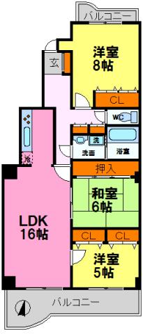 ラ・セーヌ逆瀬川(3LDK/3階)の間取り写真