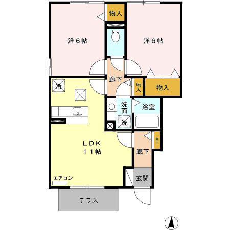 ルワ・ソレイユB棟(2LDK/1階)の間取り写真