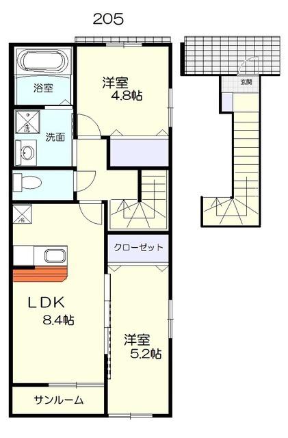 サニーポムB棟(2LDK/2階)の間取り写真