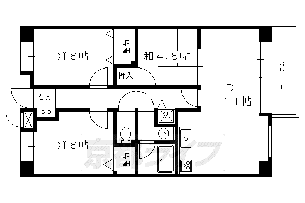 エーデルハイム鴨川(3LDK/5階)の間取り写真