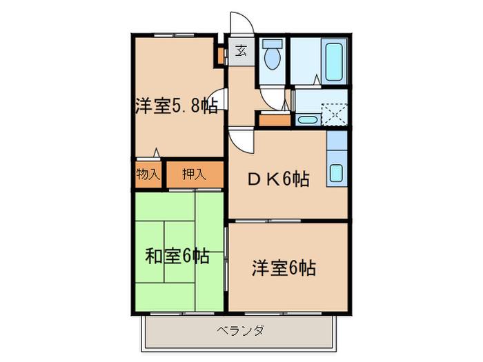 サンガーデン荒木A棟(3DK/2階)の間取り写真